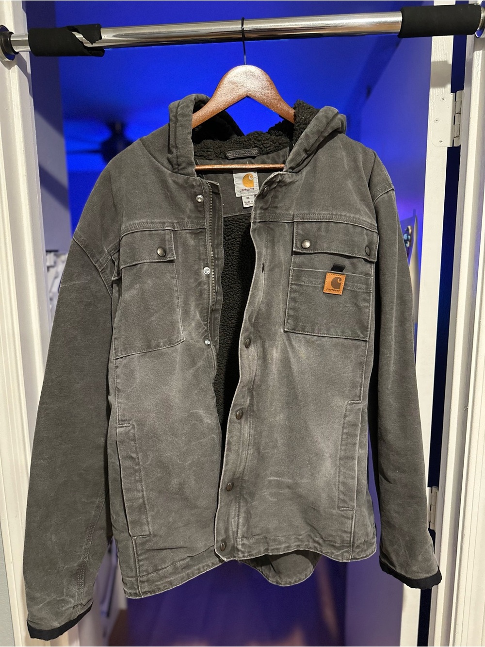 NWOT Carhartt Duck Sherpa-Lined Hooded Jacket Men's Hooded Field Jacket XL Gray